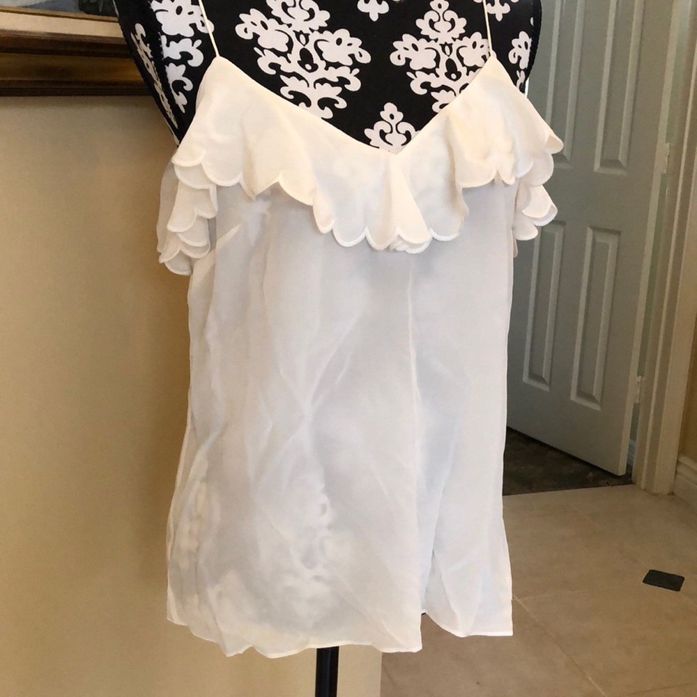 Zimmermann Silk Embroidered edged Scallop Ruffle V-Neck spaghetti strap camisole